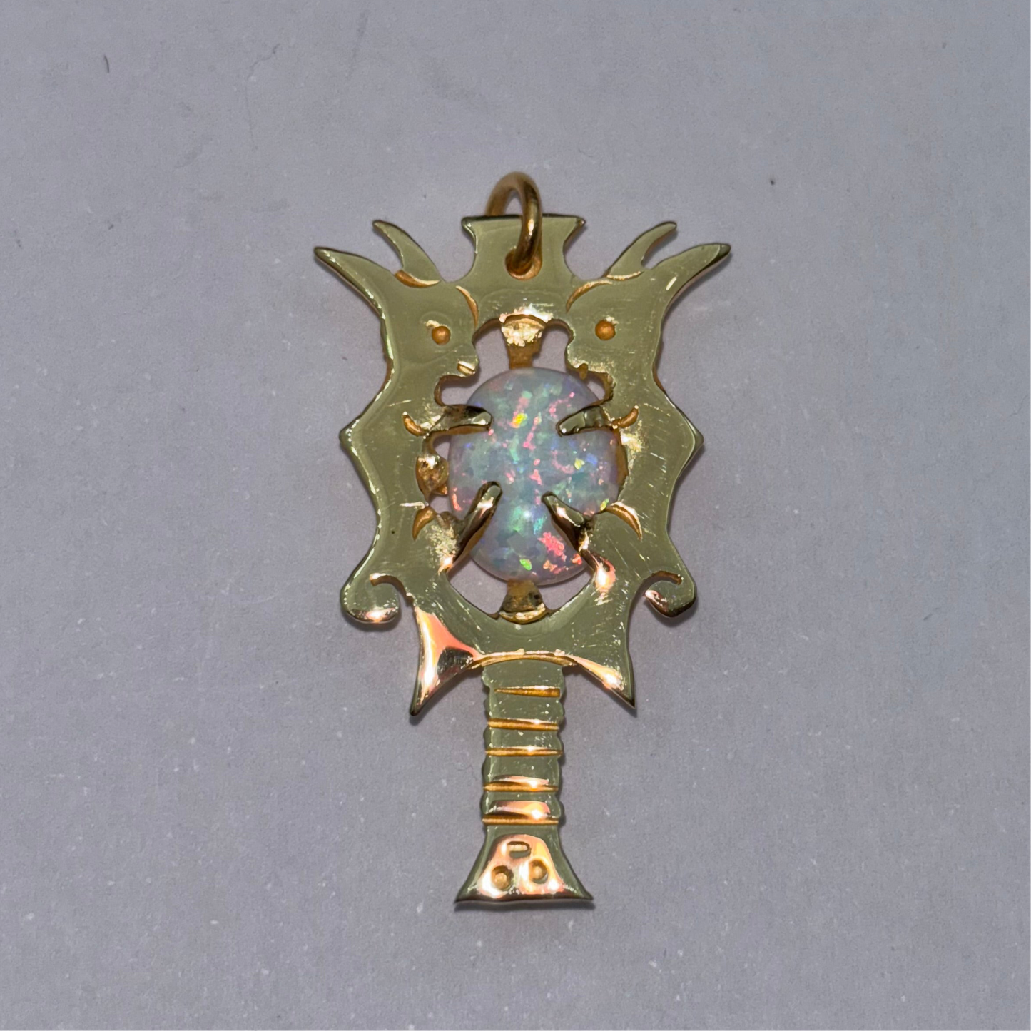 Hand Mirror with Bunnies Pendant