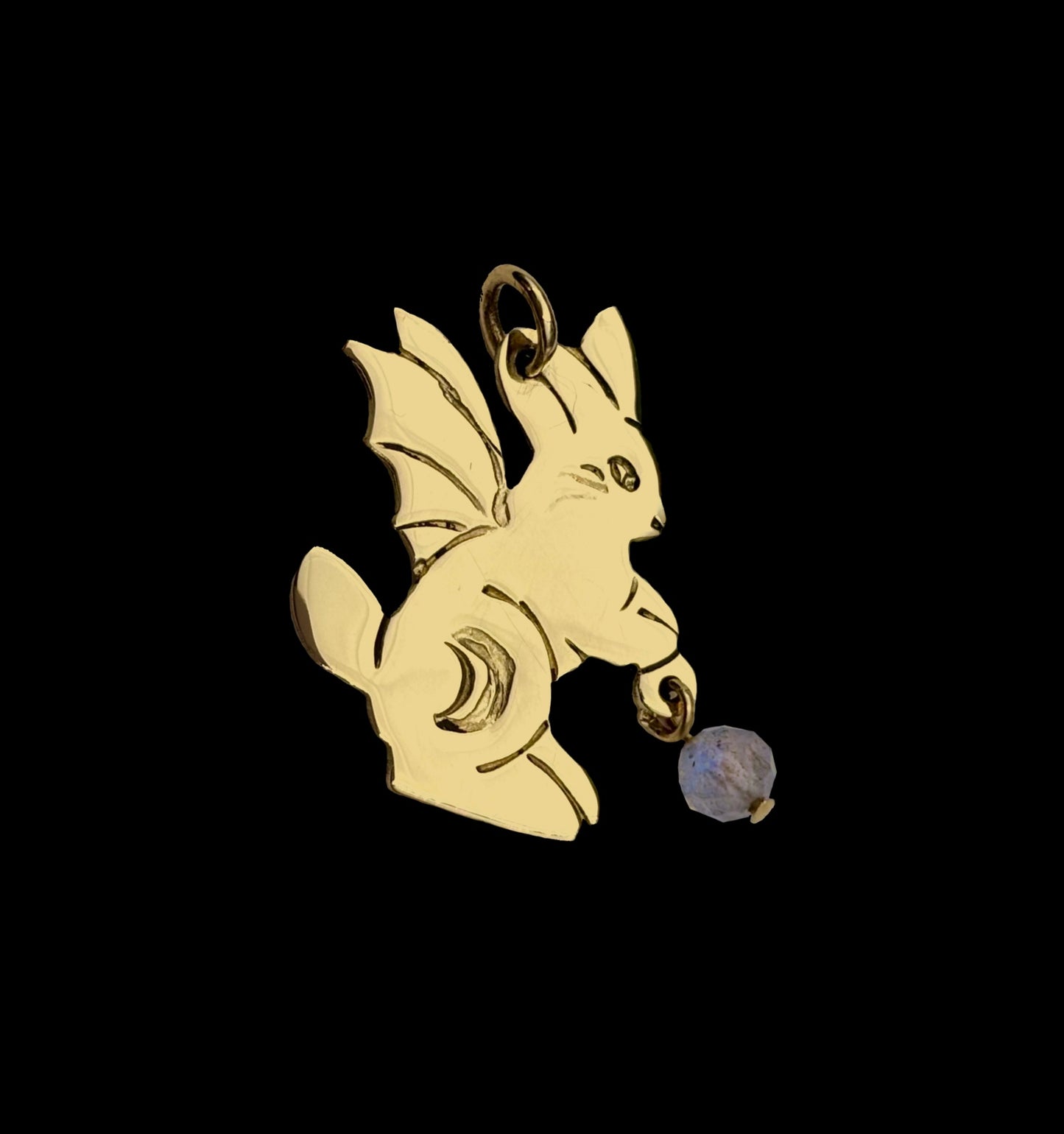 Winged Moon Rabbit with Labradorite Bead