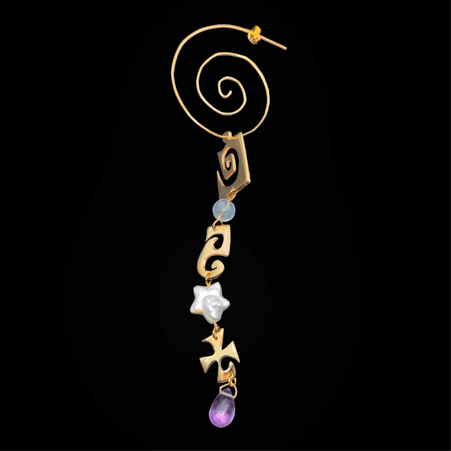 Single Spiral Hoop Long Beaded Earring