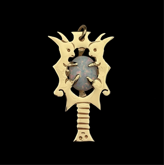 Hand Mirror with Bunnies Pendant