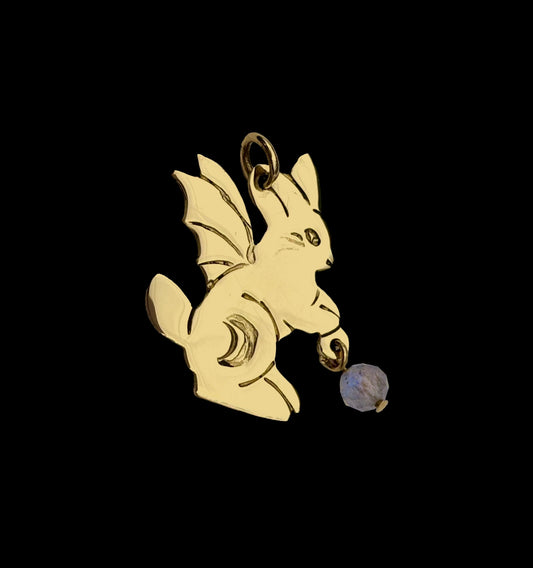 Winged Moon Rabbit with Labradorite Bead